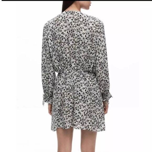 Zara Ditsy Floral Faux Wrap Dress XXL Long Poet Sleeve Deep V-neck Mini Pullover - Picture 2 of 10